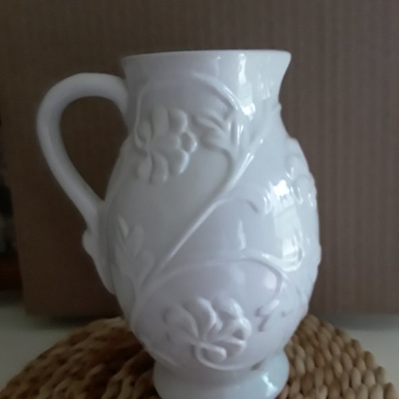 Ceramic Pitcher with Raised Floral Motif - Picture 3 of 7